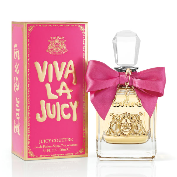 Displays the 'juicy' branded Viva La Juicy EDP 100ml bottle featuring the packaging 