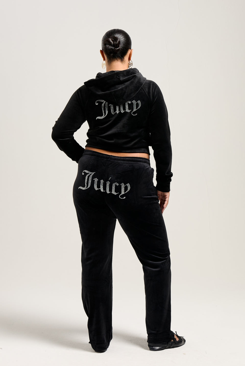 BLACK VELOUR DIAMANTÉ TRACKSUIT BOTTOM