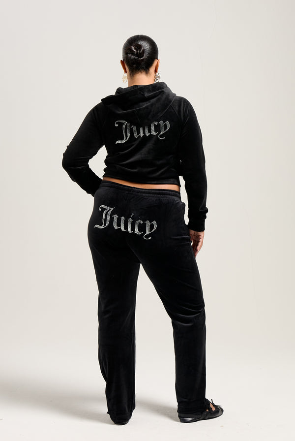 BLACK VELOUR DIAMANTÉ TRACKSUIT BOTTOM