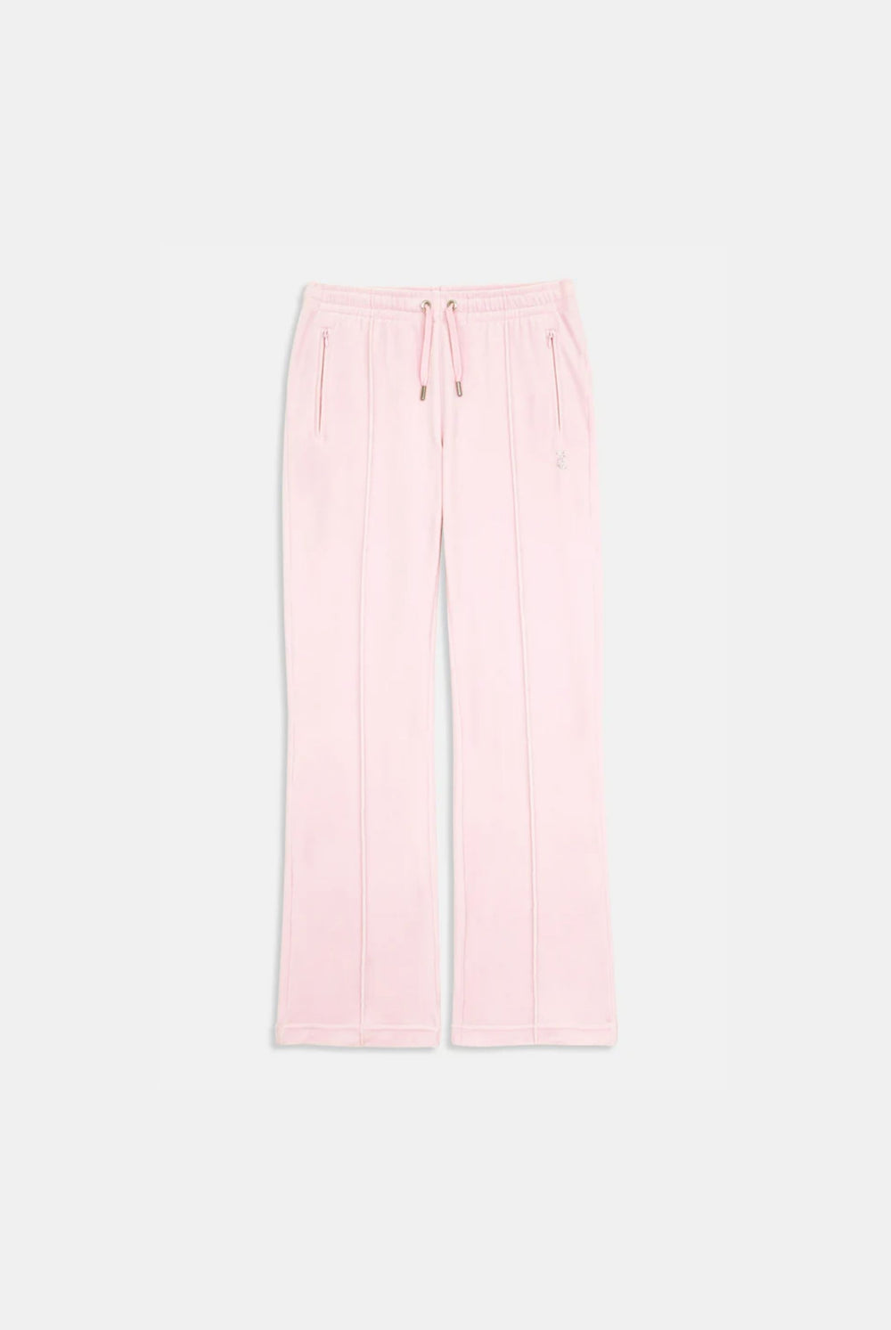 Displays the Almond Blossom 'Juicy' branded velour diamanté tracksuit bottom 