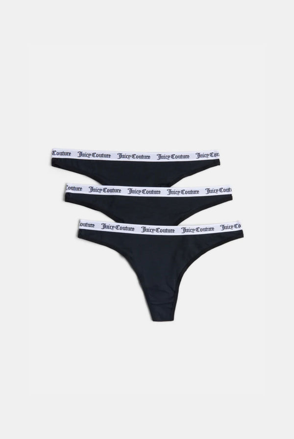 PACK OF 3 BLACK COTTON BRANDED WAISTBAND THONGS