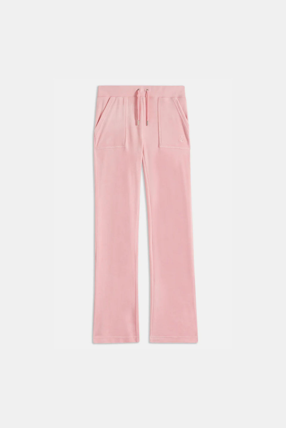 Displays the Juicy Pink Classic 'Juicy' branded velour del ray pocketed bottoms