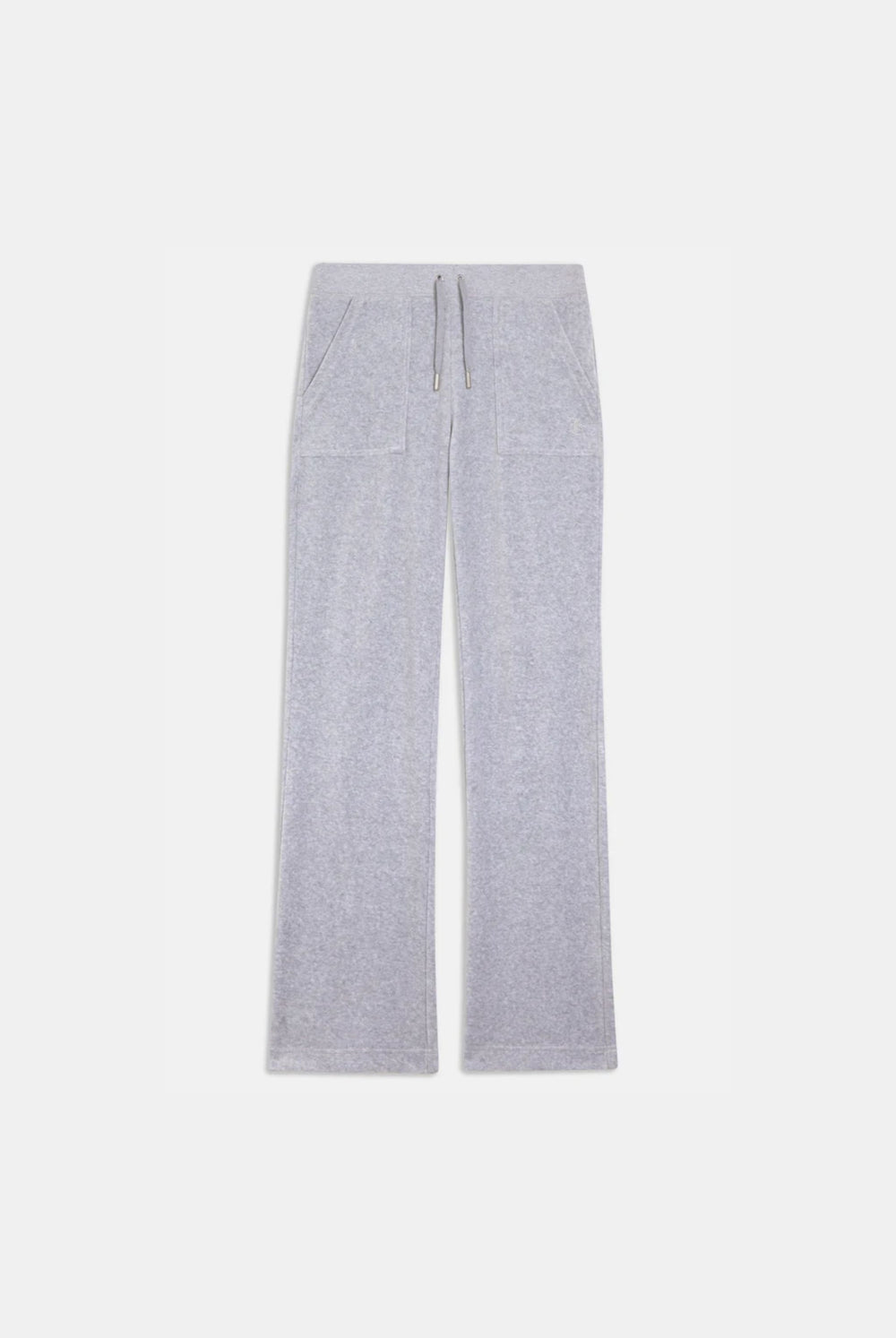 Mid-rise plain tracksuit bottoms in silver marl cotton velour with adjustable drawstring ribbed waist and front feature patch pockets.