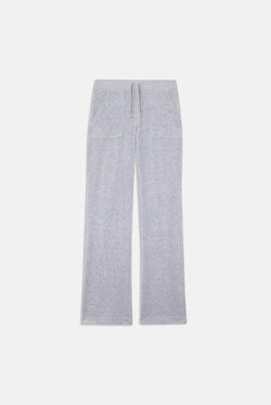 Mid-rise plain tracksuit bottoms in silver marl cotton velour with adjustable drawstring ribbed waist and front feature patch pockets.