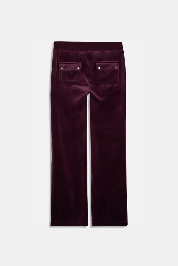 Displays the Wine-tasting classic 'juicy' branded velour del ray pocketed 
