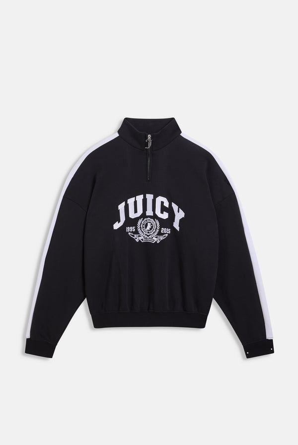 Displays the Black 'Juicy' branded college crest track top 