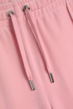 Displays the Juicy Pink 'Juicy' branded velour diamanté tracksuit bottoms 