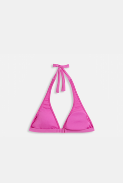 Displays the azalea pink Roxy and juicy Couture halter bikini top 