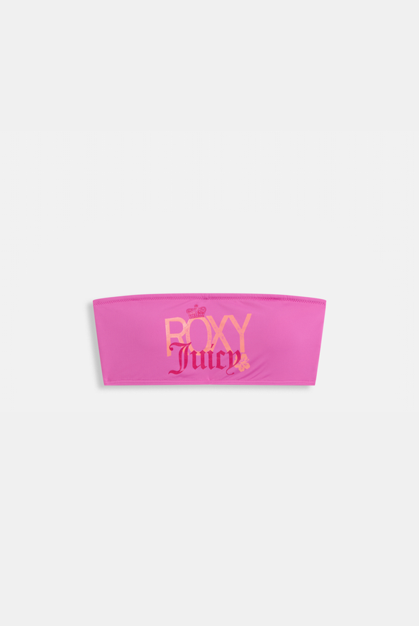 Displays the Azalea Pink Roxy and Juicy Couture bandeau bikini top 