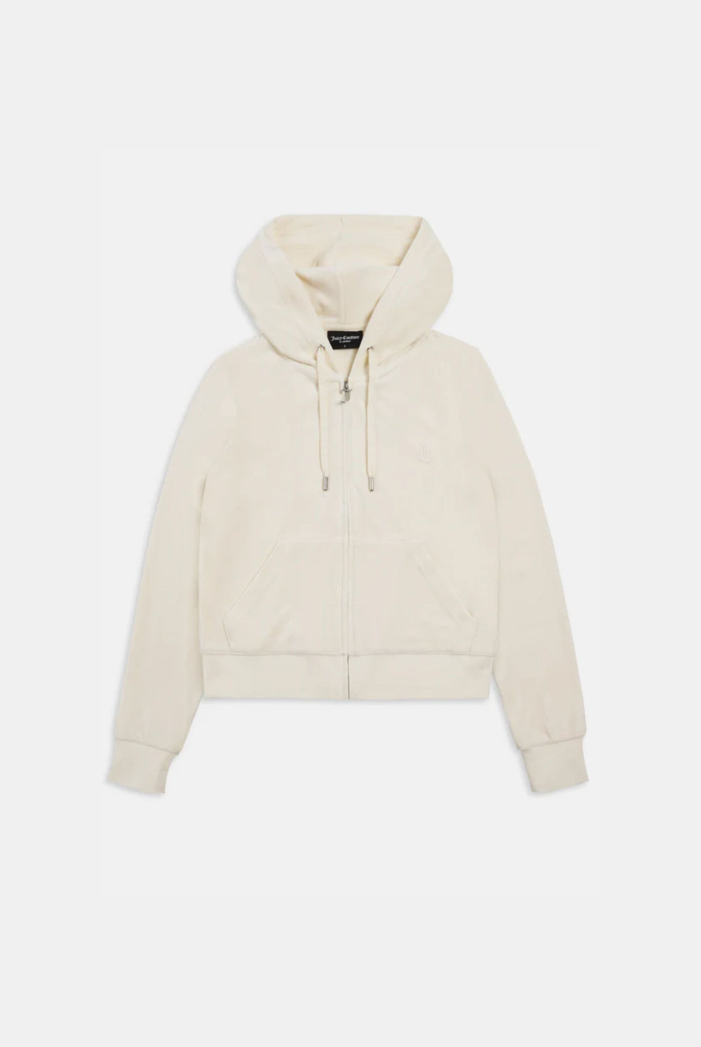 Displays the cream classic 'Juicy' branded velour Robertson hoodie 