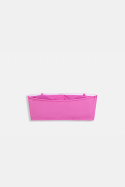 Displays the Azalea Pink Roxy and Juicy Couture bandeau bikini top 
