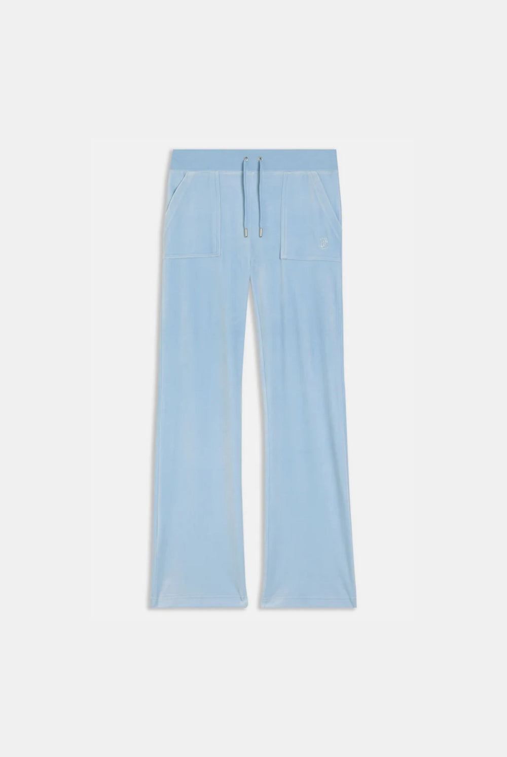 Displays the Powder blue classic 'Juicy' branded velour del ray pocketed bottoms 