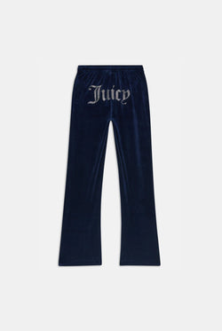 Displays the Night Sky 'juicy' branded velour diamanté tracksuit bottom