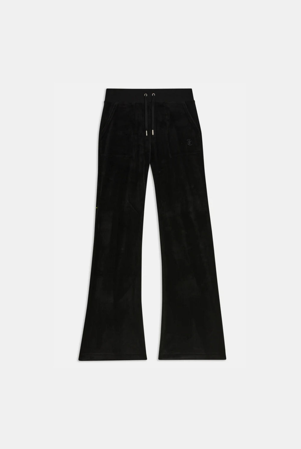 Displays the Black Low rise flare pocket 'Juicy' branded classic velour track pant
