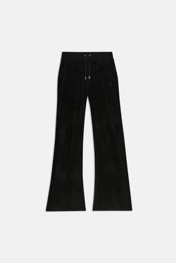 Displays the Black Low rise flare pocket 'Juicy' branded classic velour track pant