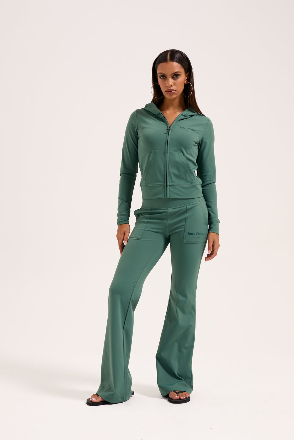 DUCK GREEN PEACHED ACTIVE FITTED HOODIE