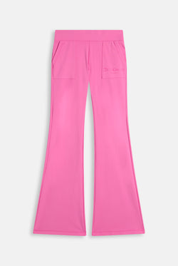 Displays a model wearing the Wild Orchid 'Juicy' branded active Low Rise Pant