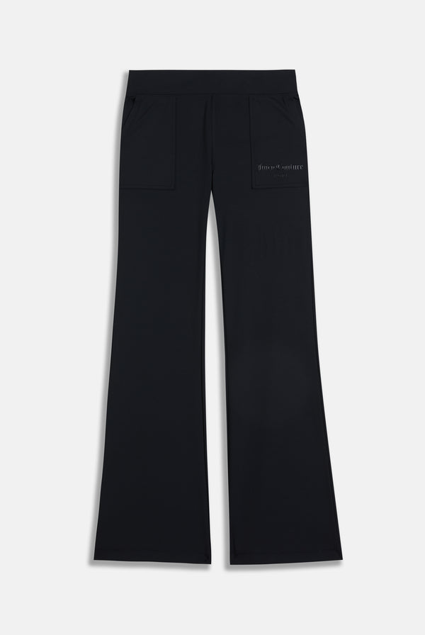 Displays the black 'juicy' branded peached active low rise pants 