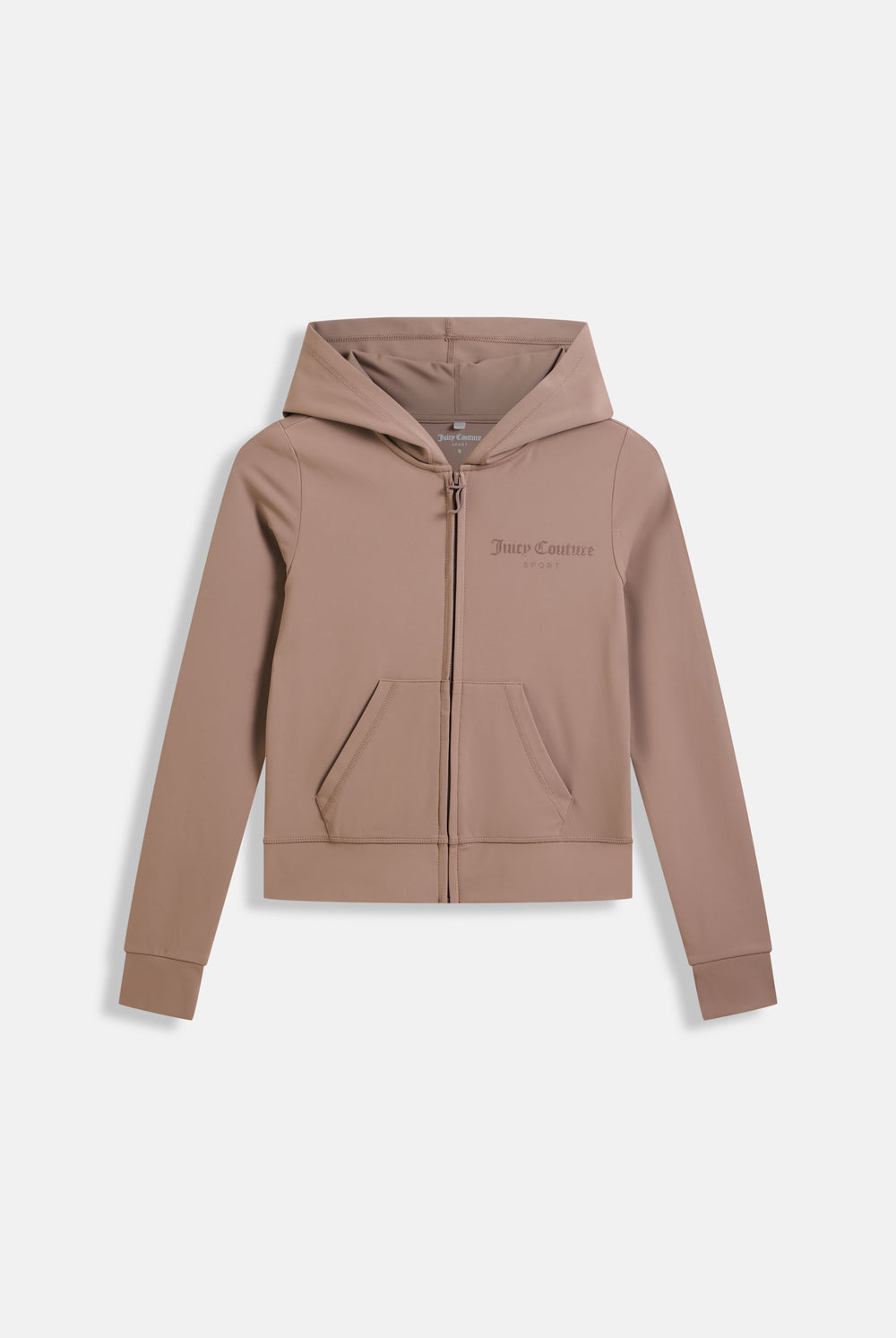 Displays the Fungi peached 'Juicy' branded active fitted hoodie