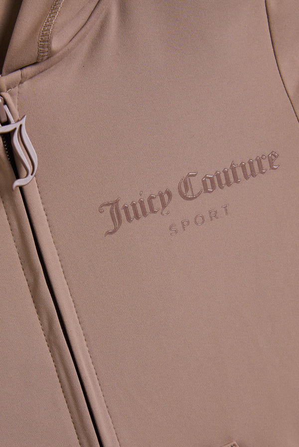 Displays the Fungi peached 'Juicy' branded active fitted hoodie featuring the juicy Couture branding