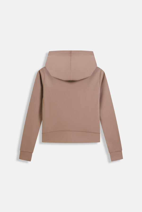 Displays the Fungi peached 'Juicy' branded active fitted hoodie