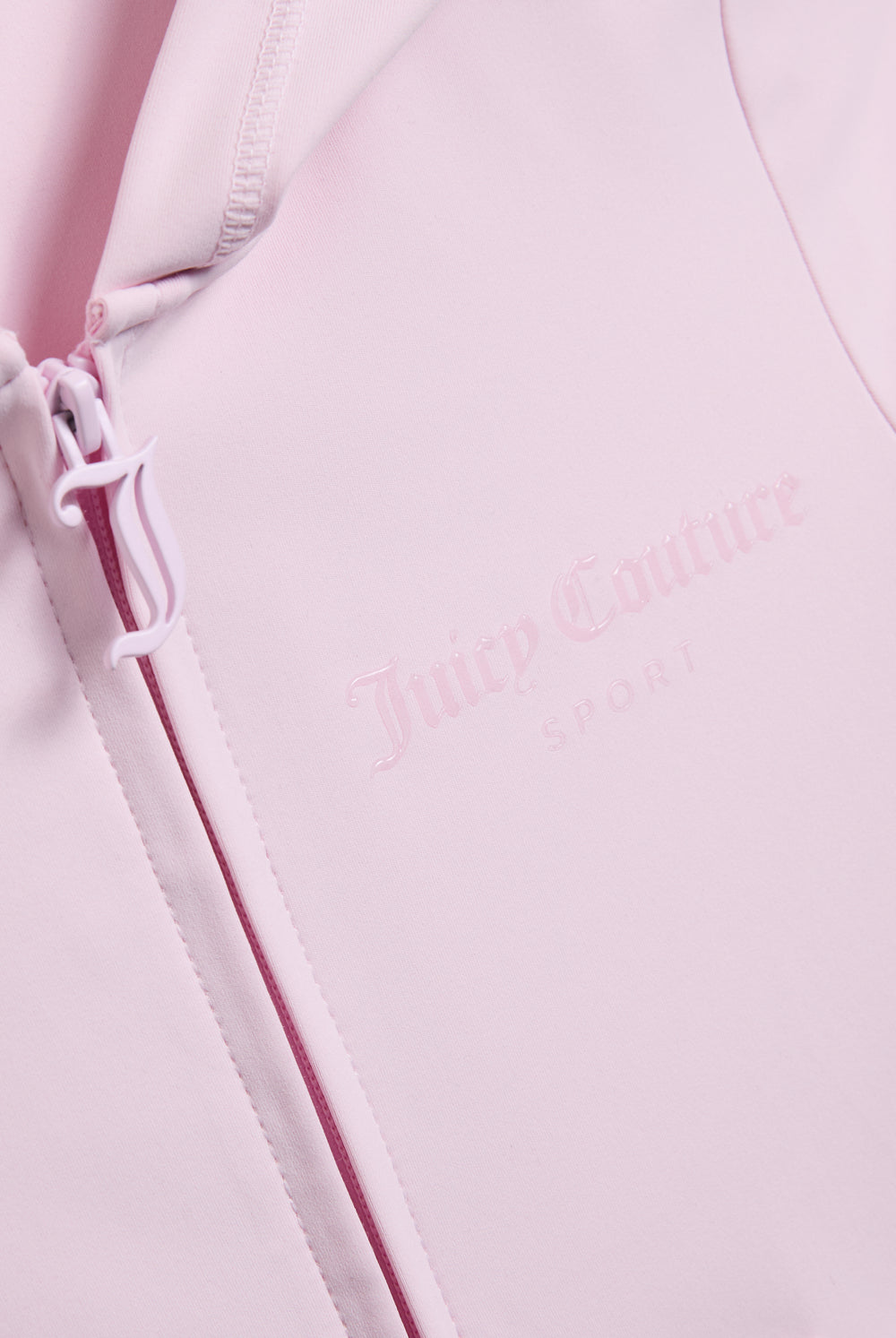 Displays the Cherry Blossom peached 'Juicy' branded active fitted hoodie featuring the juicy couture branding 