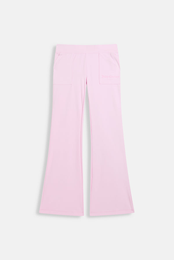 Displays the Cherry Blossom 'Juicy' branded peached active low rise pants §