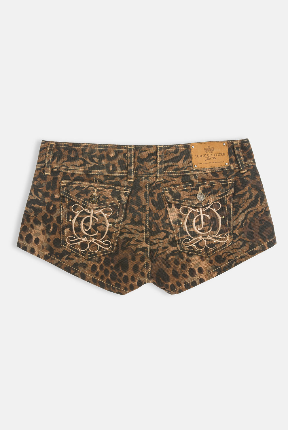 Displays the animal 'Juicy' branded denim lace up shorts 