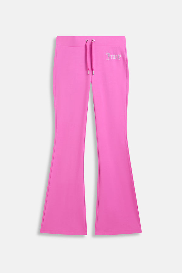 Displays the super pink 'juicy' branded diamanté luxury jersey low rise pant 