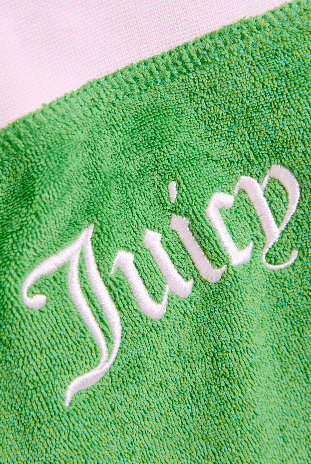 Displays the Peppermint contrast 'juicy' branded Terry bandeau featuring the juicy branding 
