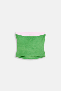 Displays the Peppermint contrast 'juicy' branded Terry bandeau 