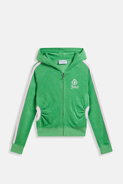 Displays the Peppermint appliqué 'juicy' branded Terry shrunken hoodie 