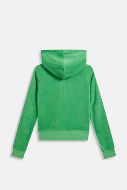 Displays the Peppermint appliqué 'juicy' branded Terry shrunken hoodie 