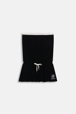 Displays the Black Appliqué 'Juicy' branded Terry towelling romper 