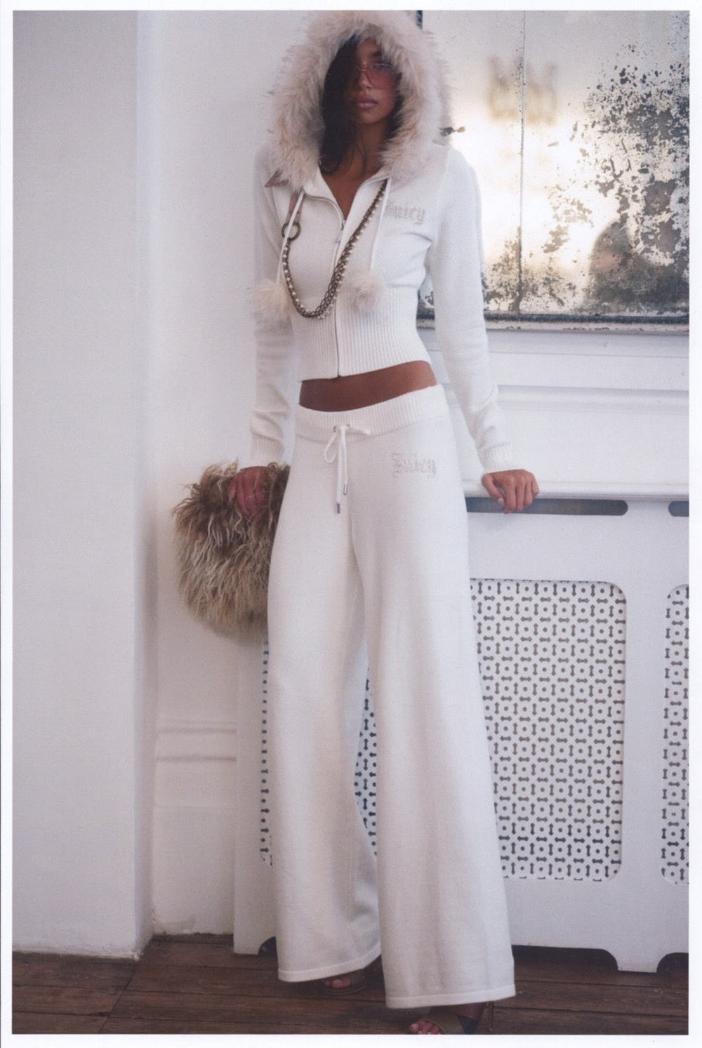 Cream Knit Diamanté Trackpant