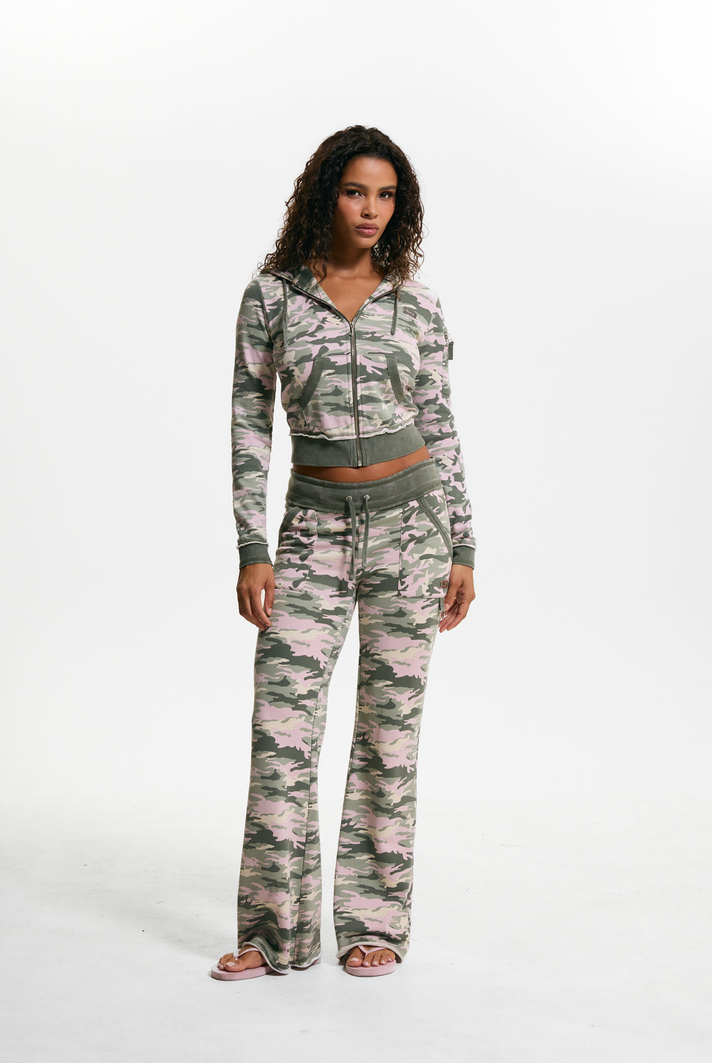 Pink Camo Print Washed Cotton Hoodie