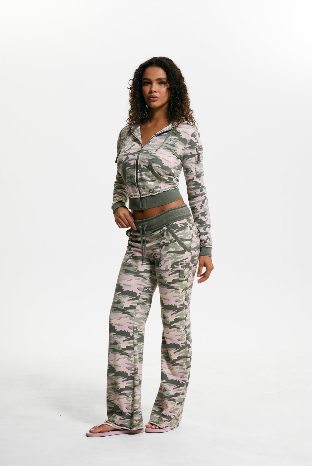 Pink Camo Print Washed Cotton Hoodie