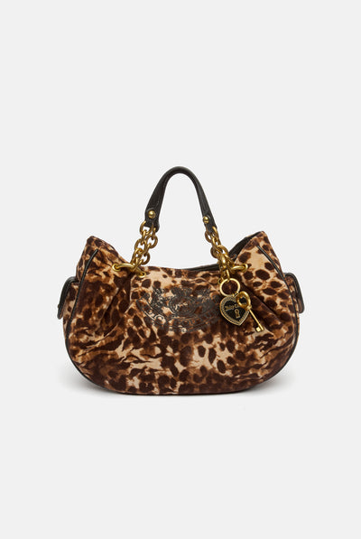 JAVA LEOPARD PRINT CHAIN HANDLE VELOUR BAG