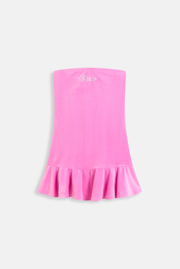 Displays the super pink 'juicy' branded bandeau velour dress 