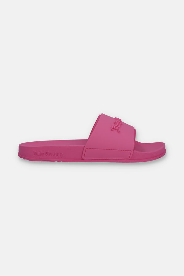 Displays the Pink Peacock 'Juicy' branded logo embossed slider 
