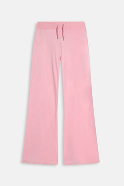 Displays the Juicy Pink 'Juicy' branded bridesmaid classic velour low rise track pants 