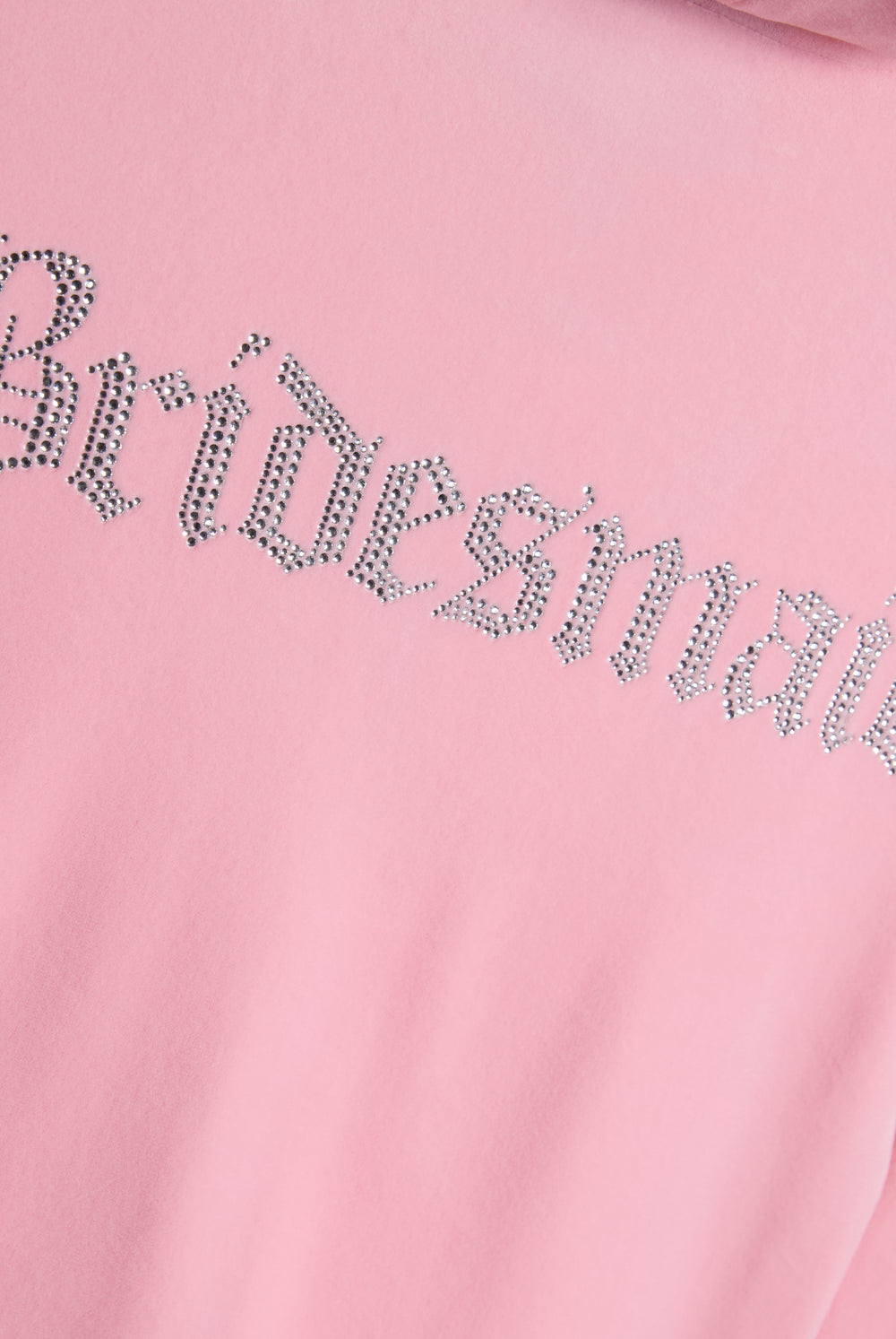 Displays the Juicy Pink 'Juicy' branded bridesmaid classic velour hoodie featuring juicy branding 'bridesmaid' logo