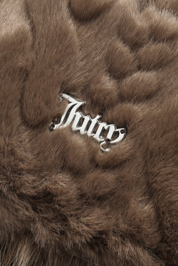 Displays the Java 'Juicy' branded Cable Knit Trapper With Fur Lining featuring the juicy branding
