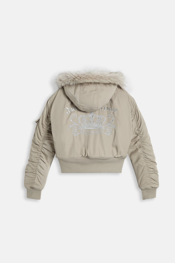 Displays the String 'Juicy' branded Nylon Bomber