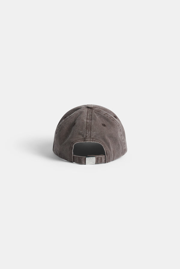Displays the Java 'Juicy' branded distressed cotton denim cap 