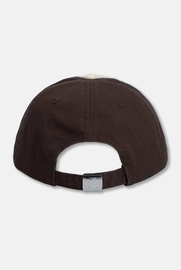 Displays the Ecru/java 'Juicy' branded cap 