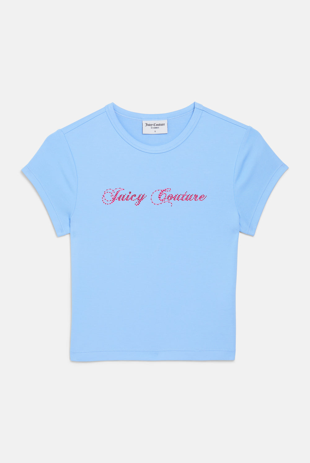 Displays the Powder Blue 'Juicy' branded Script Diamante Baby Tee