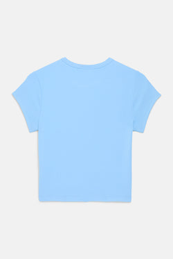 Displays the Powder Blue 'Juicy' branded Script Diamante Baby Tee