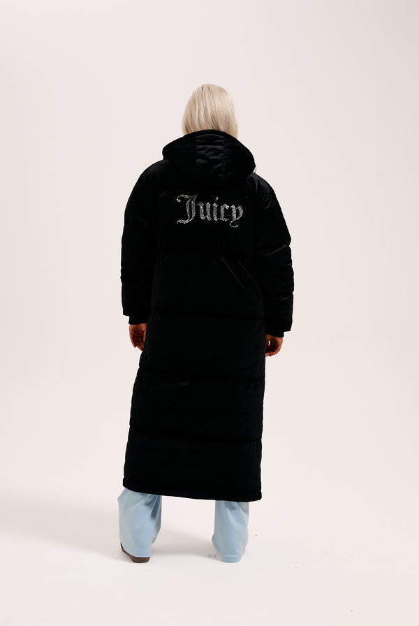 BLACK VELOUR LONGLINE PUFFA JACKET