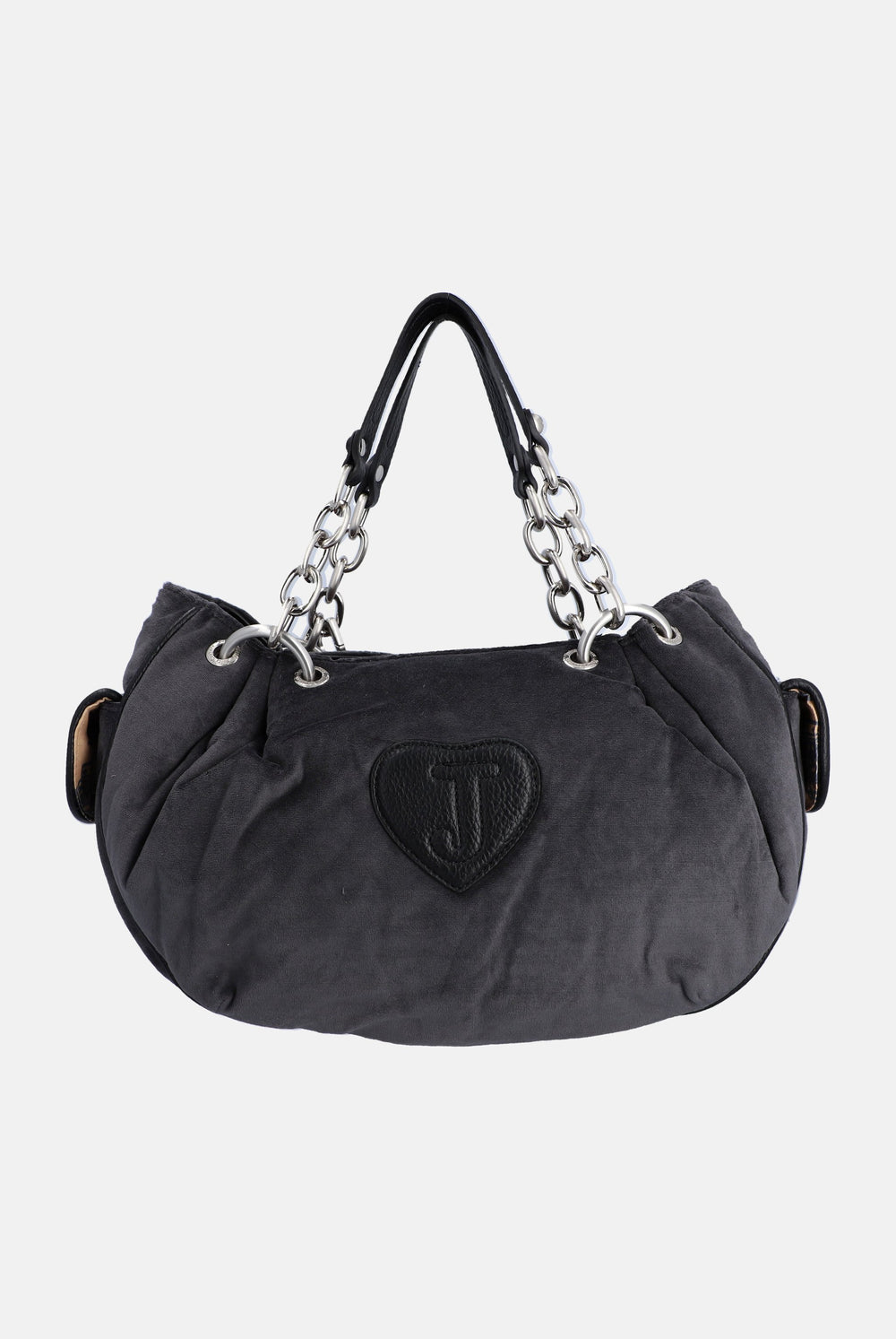 Grey Chain Handle Daydreamer Crest Velour Bag